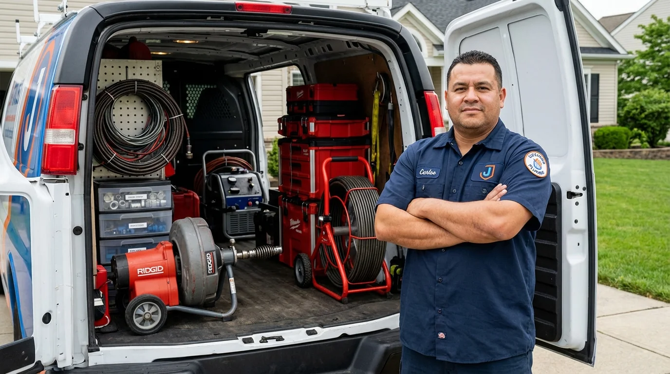Professional drain cleaning equipment and Johns Plumbing LLC plumber in Belle Rose