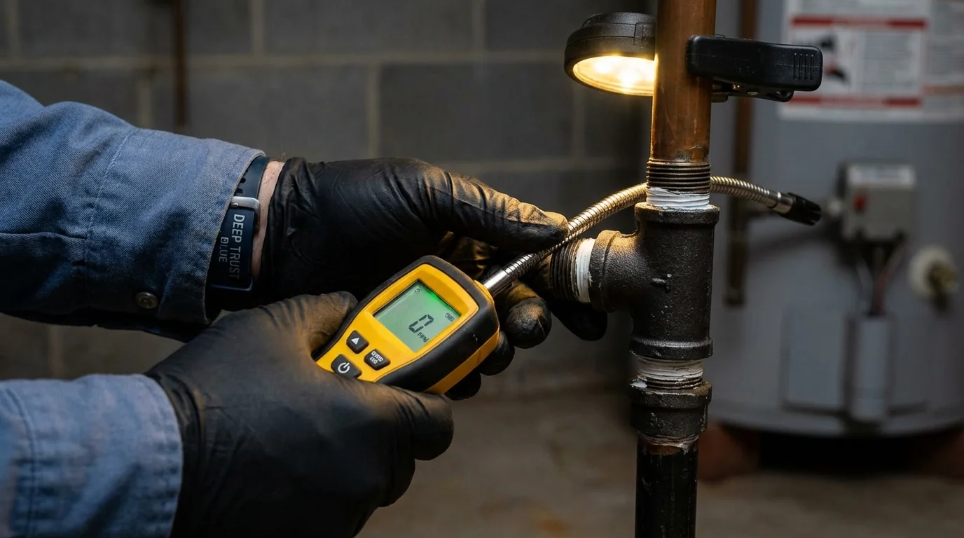 Gas leak detection with electronic sniffer by Johns Plumbing LLC in Belle Rose