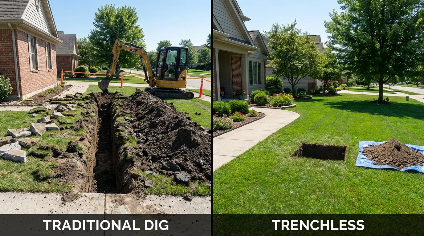 Trenchless sewer repair with minimal yard damage versus traditional excavation in Belle Rose, LA